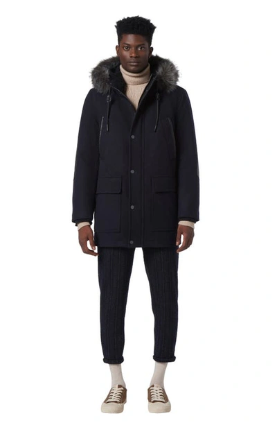 Andrew Marc Dawson Water Resistant Jacket With Faux Fur Trim In Blue Heather