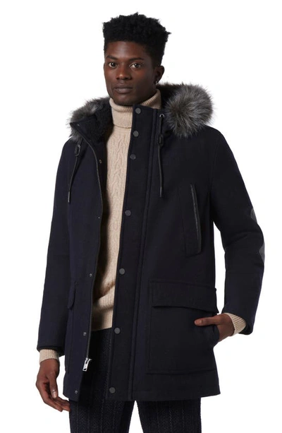 Andrew Marc Dawson Water Resistant Jacket With Faux Fur Trim In Blue Heather