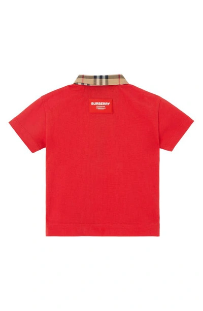 Shop Burberry Kids' Johane Check Trim Cotton Piqué Polo In Bright Red
