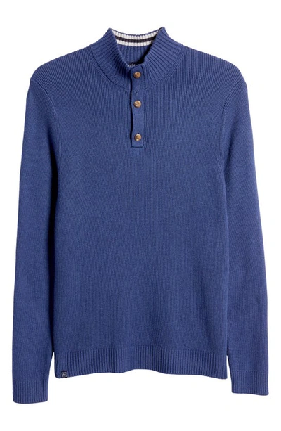 Shop Mizzen + Main Cassady Thermal Mock Neck Henley Sweater In Deep Cobalt Heather