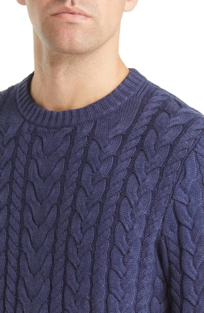 Shop Mizzen + Main Redford Cable Knit Crewneck Sweater In Medieval Blue Heather