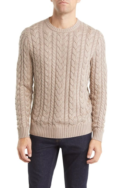 Shop Mizzen + Main Redford Cable Knit Crewneck Sweater In Vintage Khaki Heather