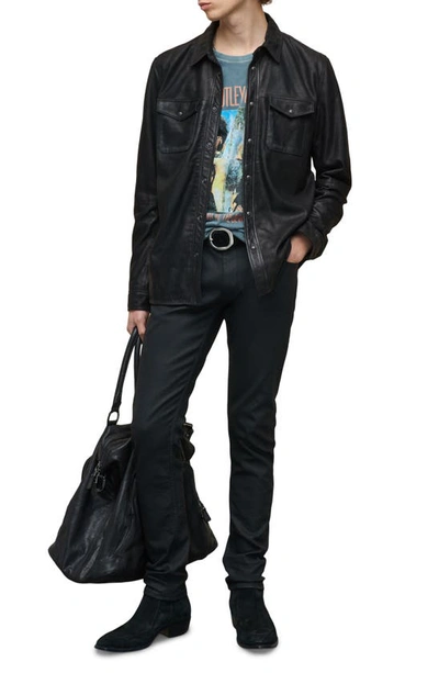 Shop John Varvatos Lionell Snap Front Leather Shirt Jacket In Black