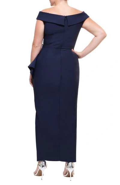 Shop Alex Evenings Off The Shoulder Side Swept Evening Gown In Navy