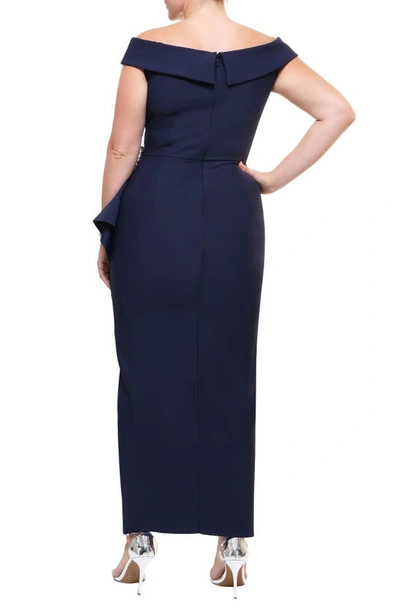 Alex Evenings Off The Shoulder Side Swept Evening Gown In Navy