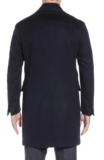 Shop Corneliani Solid Wool Topcoat With Bib Inset In Navy