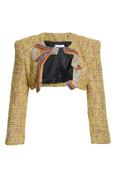 Area Embellished Cropped Tweed Jacket In Yellow