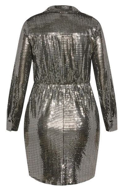 Shop City Chic City Chi Seqin Glow Wrap Front Long Sleeve Dress In Silver