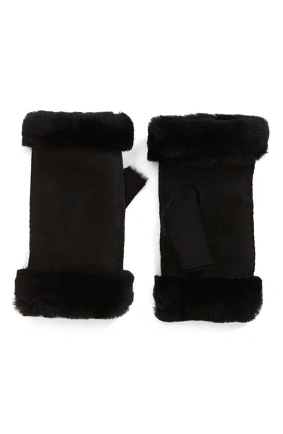 Shop Ugg Genuine Shearling Fingerless Gloves In Black