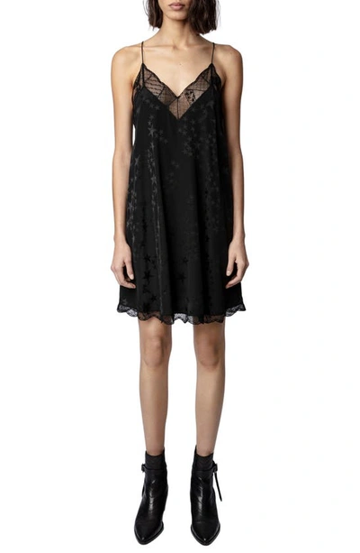 Shop Zadig & Voltaire Ristyz Jac Stars Lace Silk Slipdress In Noir