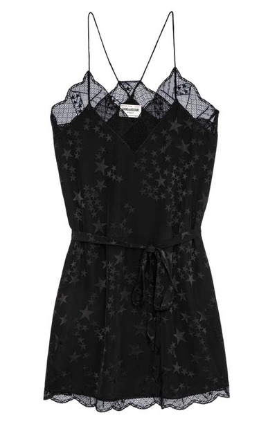 Shop Zadig & Voltaire Ristyz Jac Stars Lace Silk Slipdress In Noir