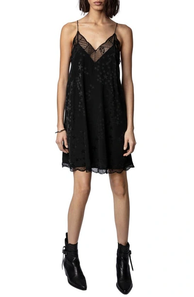 Shop Zadig & Voltaire Ristyz Jac Stars Lace Silk Slipdress In Noir