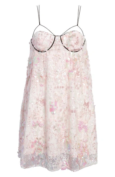 Shop Aknvas Ellen Sequin Babydoll Minidress In Blush