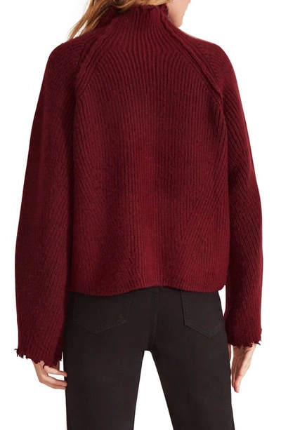Shop Favorite Daughter The Oma Rib Distressed Edge Funnel Neck Sweater In Burgundy