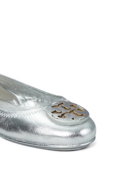 Shop Tory Burch Minnie Travel Ballet Flat In Silver / Silver