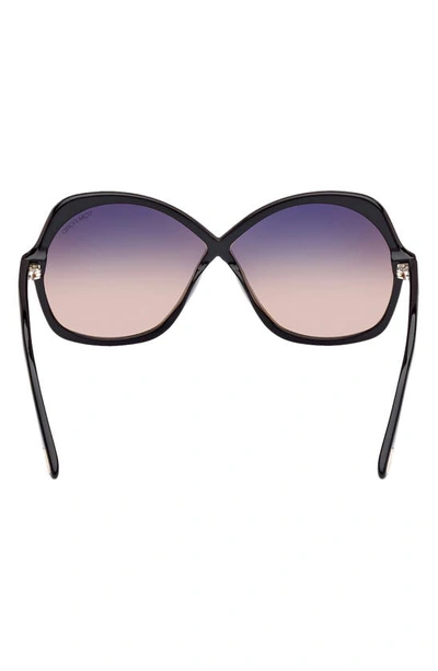 Shop Tom Ford Rosemin 64mm Gradient Oversize Butterfly Sunglasses In Shiny Black/ Smoke