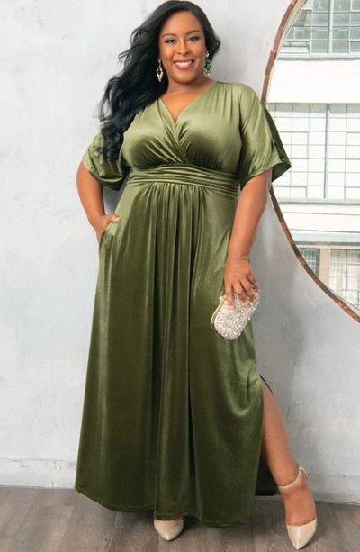 Kiyonna Verona Velvet Gown In Olive