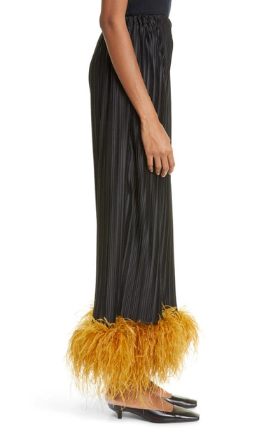 Shop Dauphinette Party Pants Feather Trim Pleated Wide Leg Pants In Midnight
