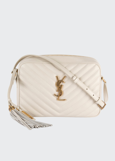 Shop Saint Laurent Lou Medium Ysl Camera Bag With Tassel In Quilted Leather In White