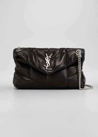 Shop Saint Laurent Lou Puffer Small Ysl Shoulder Bag In Quilted Leather In Black