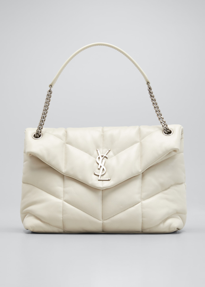 Shop Saint Laurent Lou Puffer Medium Ysl Shoulder Bag In Quilted Leather In White