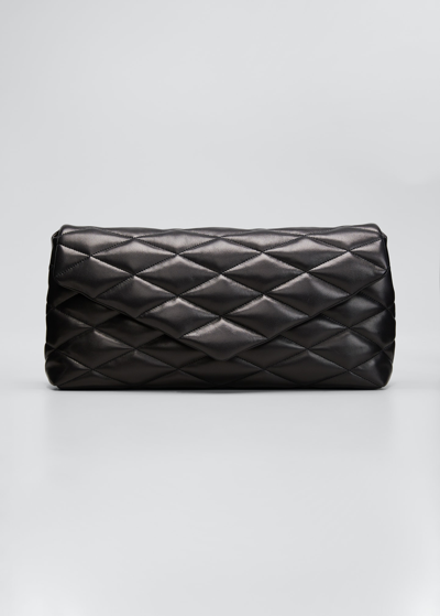 Shop Saint Laurent Sade Puffy Large Ysl Clutch Bag In Quilted Smooth Leather In Black