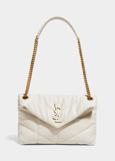 Shop Saint Laurent Loulou Ysl Small Puffer Shoulder Bag In Crema Soft