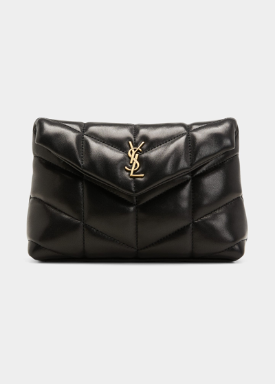 Shop Saint Laurent Lou Puffer Ysl Pouch In Quilted Leather In Black