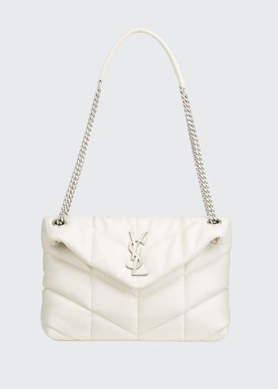 Shop Saint Laurent Lou Puffer Small Ysl Shoulder Bag In Quilted Leather In White