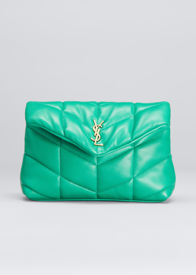 Shop Saint Laurent Puffer Small Ysl Quilted Pouch Clutch Bag In New Vert