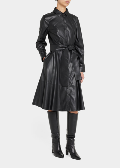 Shop Kobi Halperin Wyatt Faux-leather Belted Dress In Black