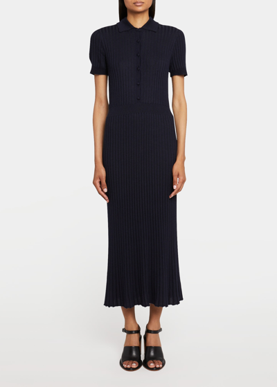 Shop Gabriela Hearst Amor Polo Ribbed Cashmere Dress In Dark Navy