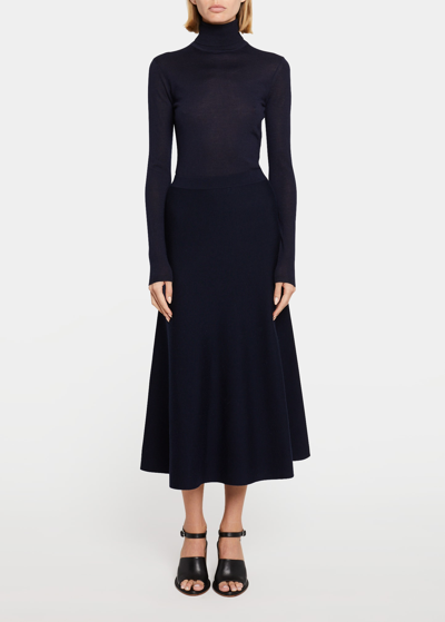 Shop Gabriela Hearst Freddie Midi Wool-cashmere Skirt In Dark Navy