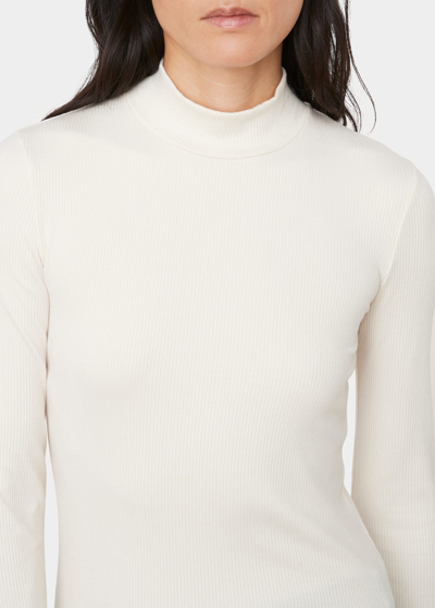 Shop Vince Ribbed Long-sleeve Mock-neck Top In Blanc