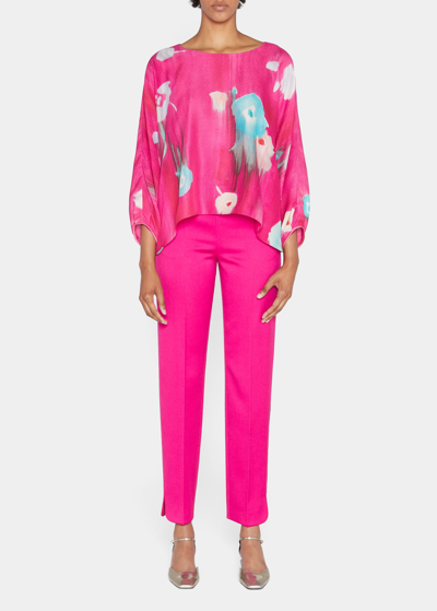 Shop Giorgio Armani Silk Floral Print Parachute Blouse In Solid Medium Pink