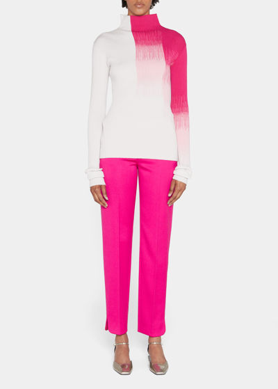 Shop Giorgio Armani Ribbed Turtleneck Sweater W/ Ombre Detail In Pink
