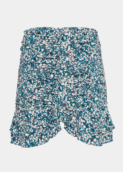 Shop Isabel Marant Milendi Ruched Ruffle Mini Skirt In Teal