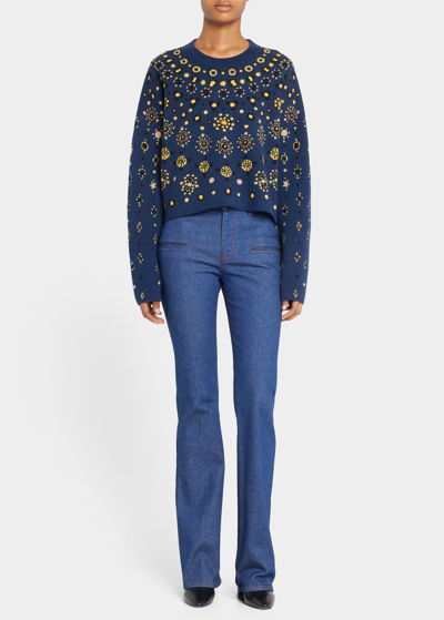 Shop Altuzarra Makena Cashmere Patterned Sweater In Heron Blue
