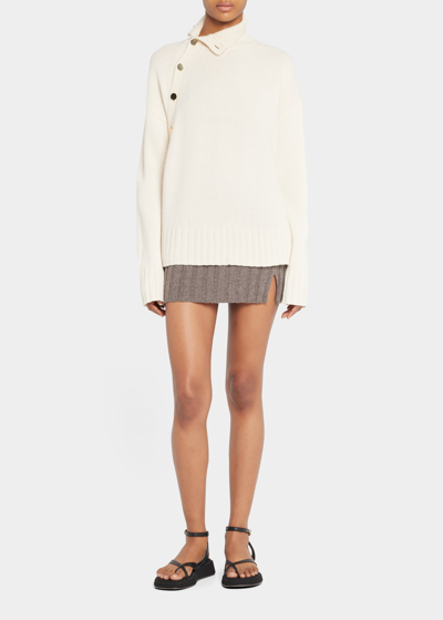 Shop Altuzarra Kit Turtleneck Cashmere Sweater With Shoulder Buttons In Ivory