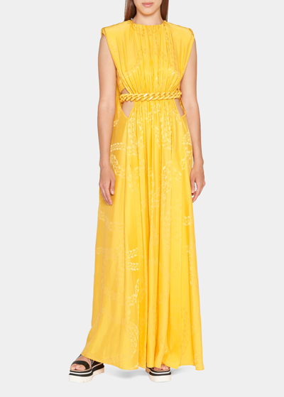 Shop Stella Mccartney Jacquard Cape Gown W/ Chain Details In 7003 Sunflower