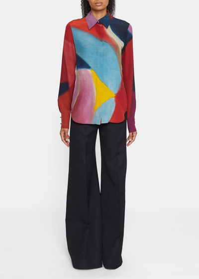 Shop Chloé Abstract-print Silk Collared Blouse In Multicolor 1