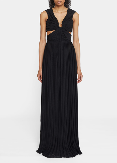 Shop Chloé Pleated Gown W/ Cutout Details In Black