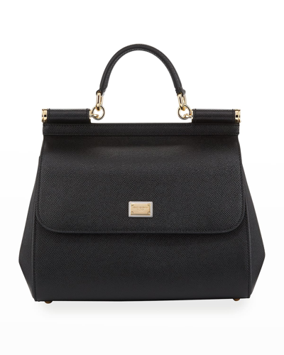 Shop Dolce & Gabbana Sicily Medium Calf Leather Satchel Bag In Black