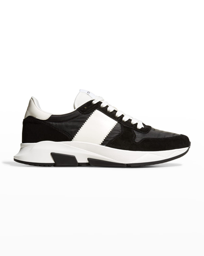 Shop Tom Ford Men's Jagga Tonal Nylon & Suede Trainer Sneakers In Black White