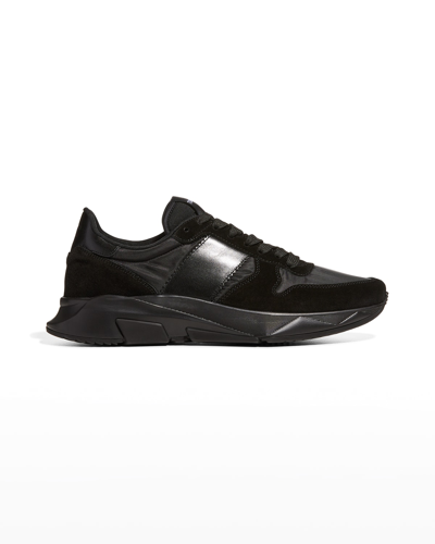 Shop Tom Ford Men's Jagga Tonal Nylon & Suede Trainer Sneakers In Black