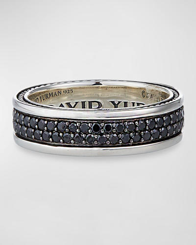 Shop David Yurman Men's Streamline Two-row Band Ring With Black Diamonds In Silver, 6.5mm In Ssbd
