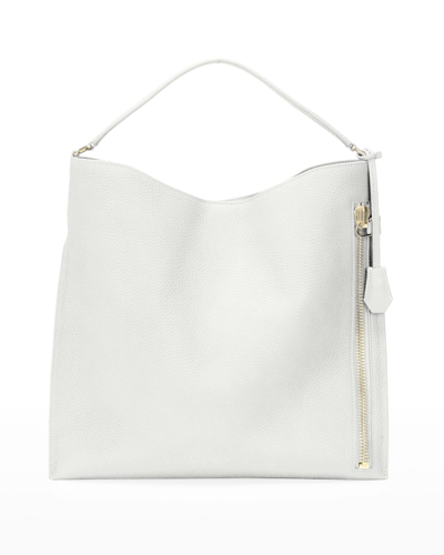 Shop Tom Ford Alix Hobo Large In Grained Leather In Chalk