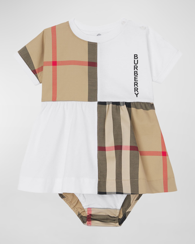 Shop Burberry Girl's Elena Vintage Check Logo Dress W/ Bloomers In White