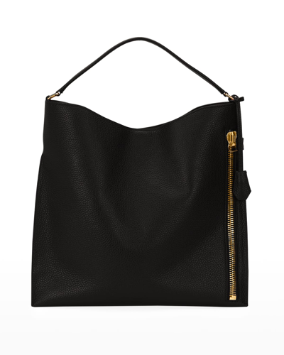 Shop Tom Ford Alix Hobo Large In Grained Leather In Black