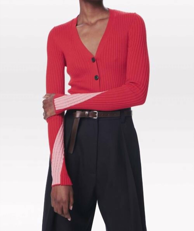 Shop Victoria Beckham Fitted Rib Cardigan In Red/pink In Multi